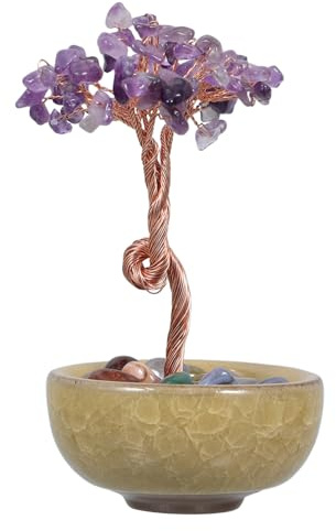 Albero Bonsai di Ametista in Pietra, Decorazione Artistica Porpora | Casa e Studio, Stile Minimale, Oggetto Decorativo da Tavolo, Idea per Donne, Finitura in Cristallo