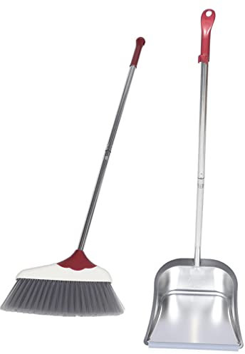 VINTORKY Balai Et Pelle à Poussière Inoxydables à Long Manche Kit Balai Décoratif Souple Pour Nettoyage Ménage Facile Et Rangement Pratique