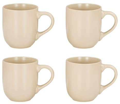 4er Set Steingut Tassen 300ml Beige Creme Kaffeetasse Kaffeebecher Sand Design Küchengeschirr Heißgetränke Kaffeepott