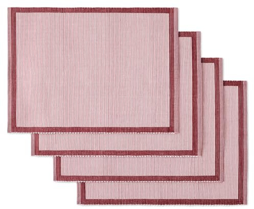 Kate Spade New York Garden Party Reversible 100% Cotton Placemats 4-Pack Set, Woven Ribbed Design, Pink/Rose Pink, 14x19
