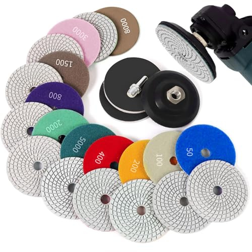 14 Stück Diamant Polierpads: Diamantscheiben zum Nass- und Trockenpolieren, 100 mm, Set zum Polieren von Marmor mit Gummihalterung M14 für Zement, Granit, Stein, Marmor