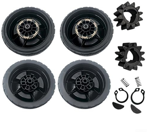 Ruote per tosaerba da 20 cm e kit di trasmissione compatibili con modelli Honda 44710VR8N00ZA 42710VR8N00ZA 12 denti per migliorare le prestazioni del tosaerba (4 pezzi anteriore e posteriore + 2