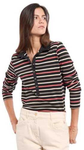Armor Lux Baila Polo, Noir/WhitePepper/Cranberry, Medium Femme