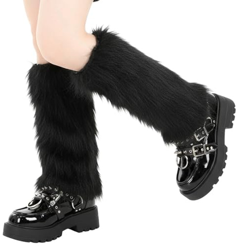 APLZGMG Scaldamuscoli da donna, in pelliccia sintetica, colore nero, in peluche, per inverno, carnevale, Halloween, feste a tema, travestimento