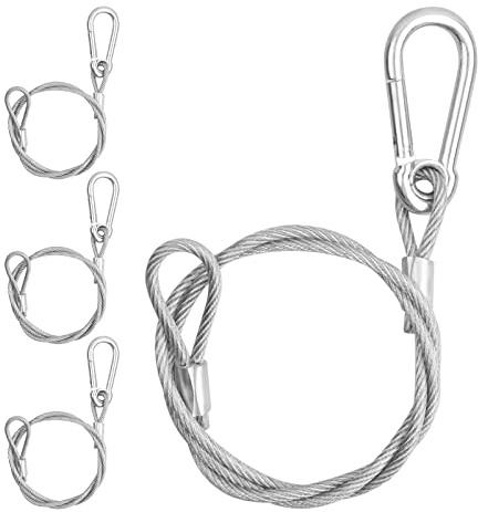 4 st krokar säkerhetskabel i stål, 5 mm x 1 m säkerhetsrep i rostfritt stål, kablar för scenljus, DJ-scenbelysning med rörligt frontljus, max laddad 100 kg