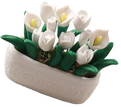 Milisten Pianta in Vaso Decorativa per Casa delle Bambole Vaso Bianco Giglio Finto per Giardino e Scenografia