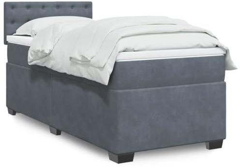 Qnhdfrt Boxspringbett Dunkelgrau 100×200 cm Samtbezug mit Taschenfederkernmatratze und Topper komplett Jugendbett Einzelbett für Schlafzimmer Gästezimmer