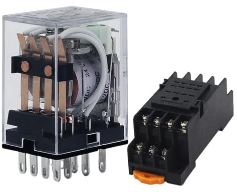 Relé MY4P HH54P MY4NJ Bobina General DPDT Interruptor de Electromagnético con Base Zócalo LED CA 110 V 220 CC 12 24(DC,12V-with Base)
