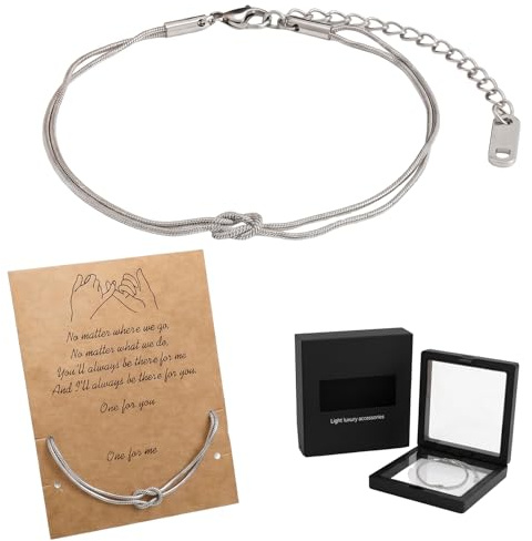 RhiVrillion Pulsera amistad amigas plata, pulseras de la amistad para mejores amigas con caja negra – regalo para pareja hermana mamá cumpleaños Navidad