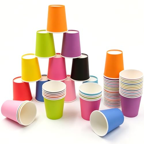 Esxiaze 60 Stück Bunte Pappbecher, 250ml Papierbecher Mehrfarbig Partybecher Bastelarbeiten Bastelmaterial Multicolor Pappbecher Becher für DIY Geburtstag Feiertag Hochzeit (10 Farben)