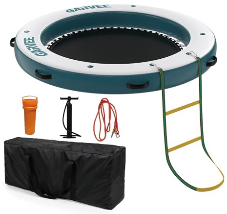 Inflatable Floating Dock Platform 2.4 * 2.4m with Mesh Swim Area, Non-Slip EVA Surface, Rope Ladder, Pump & Carry Bag, Heavy Duty Water Mat Island for Lake, Pool, Beach & River