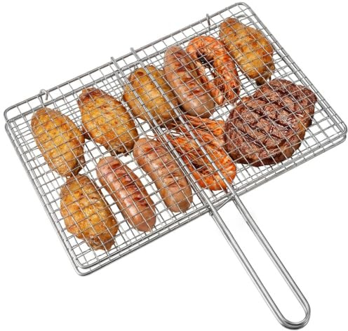 Panier de barbecue, panier à poisson, gril pour légumes-Barbecue épais en acier inoxydable pour l'extérieur, 7.87 * 11.81 pouces