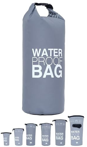 DonDon Dry Bag wasserdichte Tasche 2l, 5l, 10l, 15l, 20l, 30l Pack-Sack Beutel mit Schultergurt - grau 5 Liter