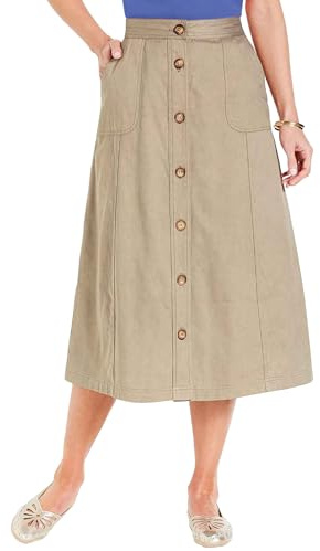 Chums Ladies 100% Denim Button Through Skirt Elasticated Back Waist Panelled Design with Pockets Lengths 27 Petite, 29 Regular Stone 12