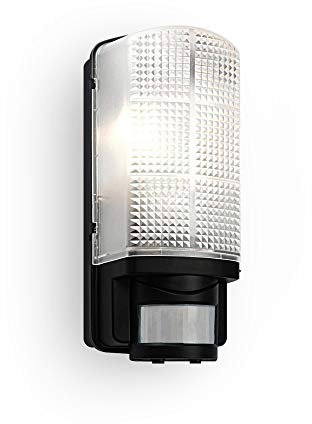 National Lighting Motion Outdoor Lights Mains Powered - PIR Lights Outdoor - Bulkhead Wall Lights with Motion Sensor - IP44 Rated Security Lights - Black Finish - E27 LED Compatible