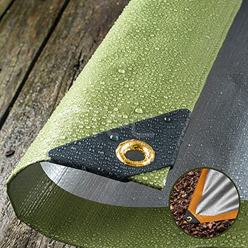 270GSM Tarpaulin Extra Heavy Duty Builders Waterproof Ground Sheet Cover Green & Silver (6ft X 10ft - Green/Silver)