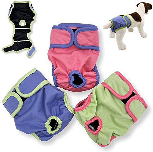 Windeln für weibliche Hunde, Katzen, wasserdicht, auslaufsicher, waschbar, wiederverwendbar, für kleine, mittlere und große Haustiere, 3 Stück, S: Waist 12 - 16
