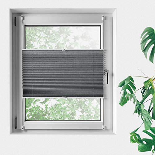 empasa Sonnenschutz Plissee Faltrollo Sichtschutz für Fenster kürzbar, in weiß, grau oder Khaki, ohne Bohren, in Größen 60 x 80 cm, 80 x 100 cm, 100 x 120 cm, 120 x 140 cm, 130 x 150 cm