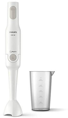 Frullatore ad immersione HR2531/00, Daily collection, 650W, Bianco, Tecnologia ProMix, 1 impostazione di velocità, campana antischizzo, barra in plastica, bicchiere