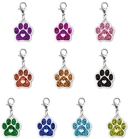 Milisten 10 Stück Katze Hund Pfote Emaille Charms Anhänger mit Karabiner Schlüsselkette Glitzer Schmuck Erkenntnisse für DIY Schmuck Herstellung Halskette Armband