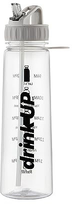 DrinkUp Motivational Water Bottle with Time Markings Straw | Leak Proof Reusable BPA free Hour Measuring Reminder Drinking Bottle | Ideal for Gym Hiking Cycling School Office 900ml