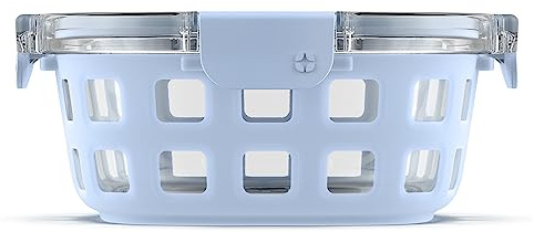 Ello Duraglass 4 Cup Glass Meal Prep Container with Lid, Halogen Blue