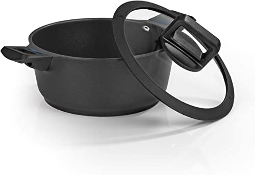 N8WERK Aluguss-Kochtopf mit Hitze Indikator ⌀24 cm, 4,1 Liter | Farbwechsel-Temperaturanzeige, Deckel mit Silikon-Umrandung, 3-fach Ilag Ultimate Versiegelung | Alle Herdarten, auch Induktion