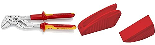 Knipex Zangenschlüssel Zange und Schraubenschlüssel in einem Werkzeug 1000V-isoliert (250 mm) 86 06 250 & Schonbacken für 86 XX 250 3 Paar 86 09 250 V01