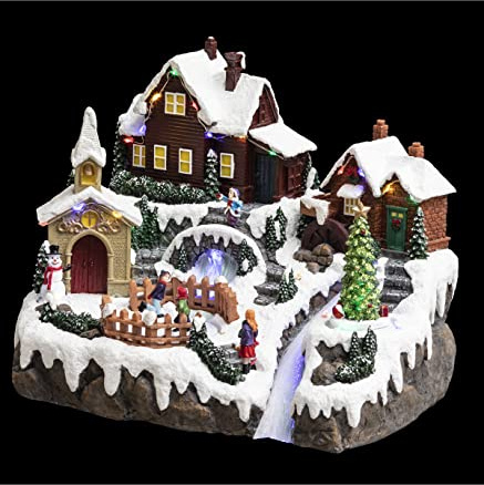 FEERIC LIGHTS & CHRISTMAS - Weihnachtsdorf, gefrorener See, animiert/musikalisch, 28 LEDs + Trafo