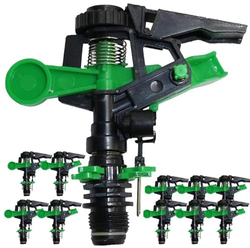 Suinga Pack 10 Aspersor de Riego Agricola 1/2'' | Aspersores de riego cesped de 6 a 12 m | Aspersor Sectorial para Jardin y Agricultura, Verde