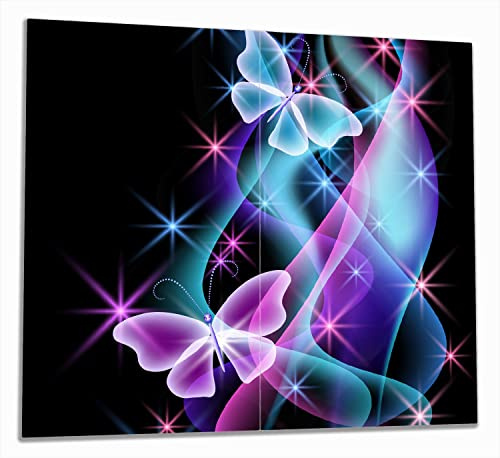 Wallario Herdabdeckplatte/Spritzschutz aus Glas, 2-teilig, 60x52cm mit 13mm hohen Füßen, für Ceran- und Induktionsherde, Schmetterlinge in bunten, strahlenden Farben