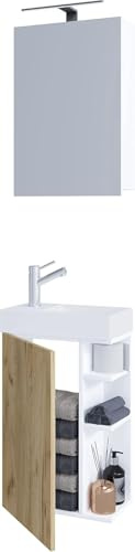 3-TLG Set | Waschplatz für Gäste WC | Gästebad Toilette | Waschtisch mit Spiegelschrank | Badmöbel Badezimmer Set – Lumia