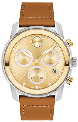 Movado 3600908 Bold Verso herr schweizisk kvarts rostfritt stål och läderrem klocka, färg: Kamel, kamel, Camel, armband