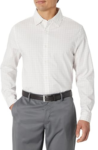 Amazon Essentials Camicia Elegante Elasticizzata a Maniche Lunghe e Antipiega vestibilità Aderente Uomo, Lavanda Bianco A Quadri, S