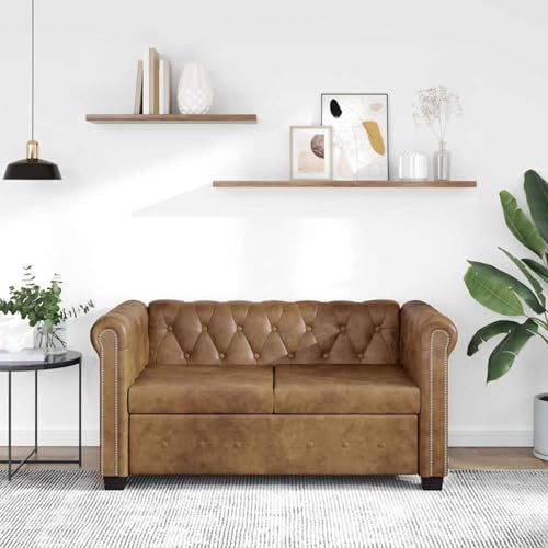 Homgoday Divano Chesterfield a 2 Posti in Pelle Artificiale Marrone, Moderno, Ecopelle, Vintage, in Offerta, Sofa