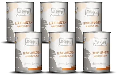 MjAMjAM – Premium Nassfutter für Katzen - leckeres Hühnchen an fruchtigen Birnen 400g, 6er Pack (6 x 400g), naturbelassen mit extra viel Fleisch