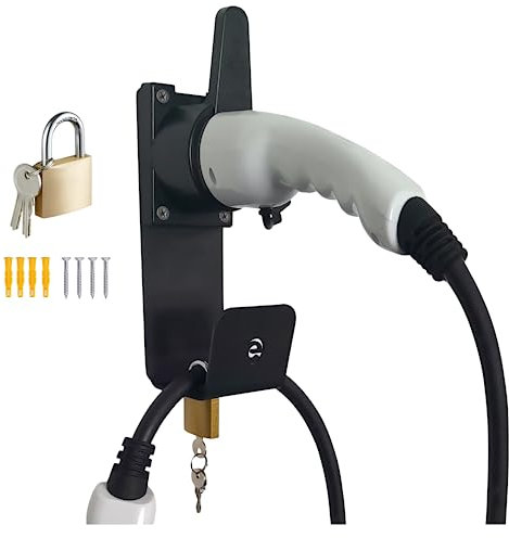 EGNIO Type 2 EV Charger Holder, Padlock Loackable Wall Mount Holder for Electric Car with IEC 51296-2 Plugs, Weather Proof Holder for Most EU EVs Charging Cable Tidy, Black