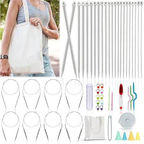 Katech Stricknadeln Rundstricknadeln, 80cm Rundstricknadel Set 2,5-10,0mm, 25cm Stricknadeln 2,0-8,0mm aus Metall, Strickset Stricknadeln Leicht zu Stricken Socken/Hüte/Schals/Haustier/Pullover