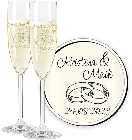 LEONARDO Sektgläser Daily Ringtraum, Hochzeitsgläser mit Gravur, Namensgravur mit Wunschname & Datum, personalisiert für Hochzeitstag, Jahrestag, Jubiläum, Silberhochzeit