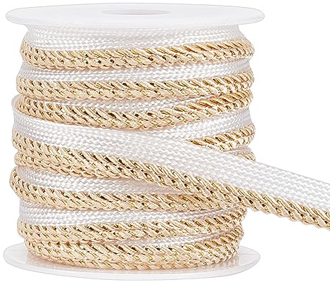 BENECREAT Etwa 10 Yards Filigraner Lippenkordelbesatz, 10 mm Goldfarbene Filigrane Polyesterband-Paspelstreifen Zum Nähen von Kleidern Und Kostümen, Heimtextilien Dekoration