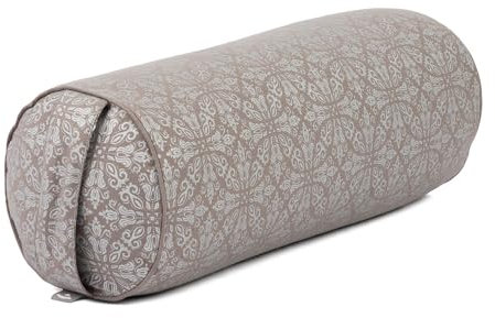 Bodhi Yoga Bolster Ø 23 cm | Maharaja Collection | Abnehmbarer & Waschbarer Bezug aus 100% Baumwolle | mit Bio-Dinkelfüllung | Yogakissen für Restorative & Yin Yoga (Taupe/Silber)