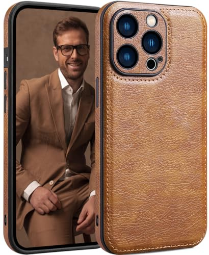 SOUTEM für iPhone 15 Pro Max Hülle Leder, Vintage Klassisches PU-Leder Luxus Business Kamera Rahmenschutz Hülle, Weiche rutschfeste Griff Anti-Kratzer Stoßfeste Hülle für iPhone 15 Pro Max(Braun)