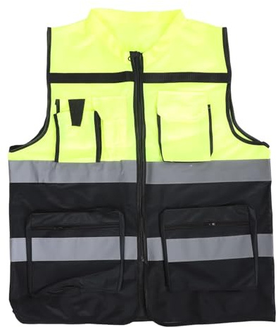 Warnweste mit Hoher Sichtbarkeit und Reißverschluss, Leichte Weste, Reflektierende Arbeitswesten für Damen und Herren (L)