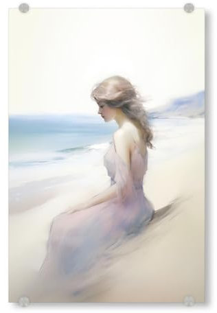 artboxONE Acrylglasbild 45x30 cm Natur Strand Lady - Bild Portrait Frau am Strand beige-rosa-hellblau faben