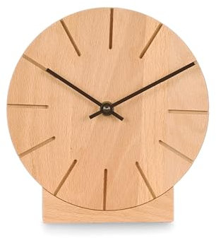 Natuhr Wanduhr Tischuhr Buche Holz - Boom - geräuscharm Massivholz Design ø17 cm (Buche geölt Schwarze Zeiger, Quarzuhrwerk)