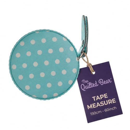 The Quilted Bear Retractable Fabric Tape Measure 150cm/60, Blue Polka Dots | Double Sided Metric & Imperial, Clear Markings, One Press Automatic Retraction, Compact, Lightweight, for Sewing, Body, Craft