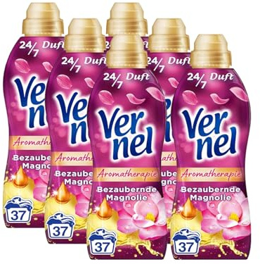 VERNEL Aromatherapie Bezaubernde Magnolie Weichspüler 6x 37 WL (222 Waschladungen), langanhaltender Wäscheduft mit ätherischen Ölen für 24/7 Frische, recycelbare Flasche