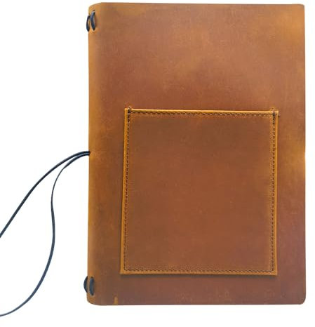 KISSKI·H Olvido A5 Reise Notizbuchhülle, Nachfüllbare Tagebuchhülle Leder, Persönlicher Planer Organizer mit Stift-/Handyfach, Notizbuch-Folio für 8,5 x 5,5 Papier, Geschenk für Frauen/Männer, Braun