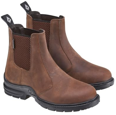 Harry Hall Elasticated Leather Short Yard Boots - Durable Outdoor Footwear with Side Panels & Pull Tab - Pre-Worn Finish, Versatile Design Size 6 Brown