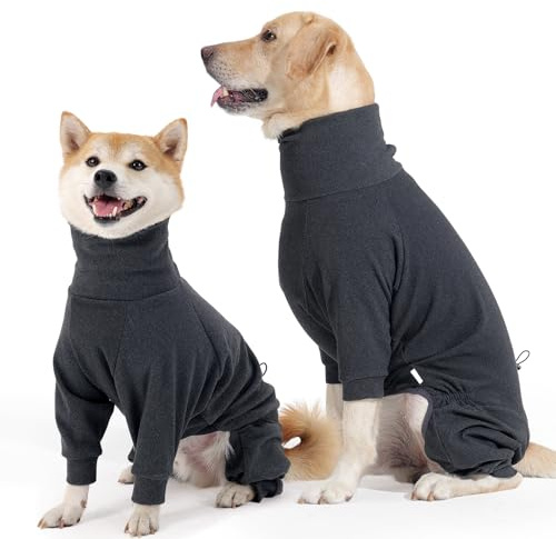 Hjyokuso Hundemantel Winter, Warmer Fleece Hundepullover mit Beinen, Weiche Vierbeinige Hundejacke für Kleine & Mittelgroße Hunde, Hundebademantel Fleece Hunde Pyjama Bekleidung Dunkelgrau XXL